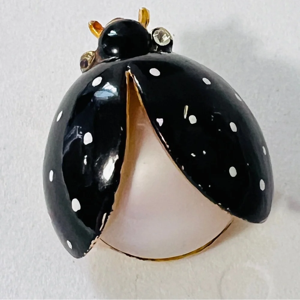 Black snd White Ladybug Brooch Pin Unsigned Vintage